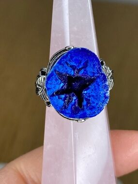 Rare Azurite Ring • Deep Blue Crystal Statement Ring • Adjustable Silver Jewelry